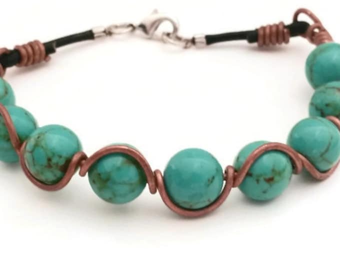 Turquoise Copper and Leather Bracelet