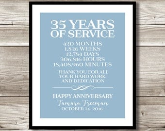 35 Year Work Anniversary Print; gift; digital print; customizable; thank you gift; years of service; retirement; employee recognition