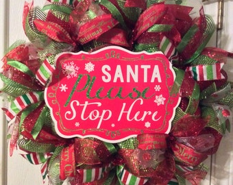 Holiday Wreath-Santa Claus Wreath-Christmas Wreath-Santa Wreath-Santa Mesh Wreath-Christmas Mesh Wreath