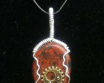 Wire Wrapped Brecciated Jasper SteamPunk Necklace