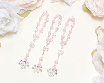24 Pink Mini Angel Rosary Baptism Favors - Mini Rosary Favors Baptism Favors for Girls - Mini Rosaries Baptism Gift Bautizo Rosario Recuerdo