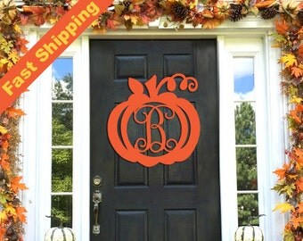 Wooden Pumpkin Monogram, Wood Painted Monogram, Thanksgiving decoration, Fall Wreath, Door Hanger, Wooden Initials, Wood Letters #2304