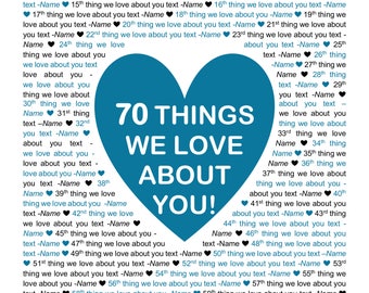 11x17" Template in Microsoft Word for “70 Things We Love About You” Editable and Printable Artwork
