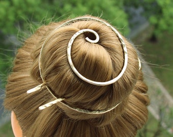Gold Hair Pin Hair Clip with Hair Fork, Hair Barrette Bun Holder Hammered Hair Bun Cover, Hair Bun Cage, Women Hair Accessories Gift for Her
