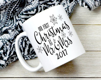 Our First Christmas As Mr And Mrs Coffee Mug - Couples Mug - Couples Christmas Gift - Newly Wed Gift - Mr - Mrs - Cute Coffee Mug