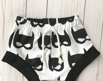 Bat mask black and white Boys shorties diaper cover sizes NB-4T