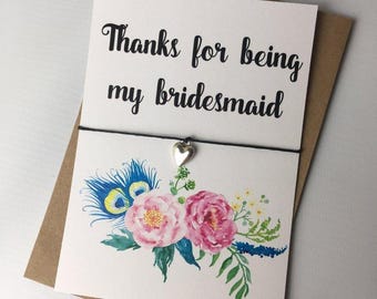 Wish Bracelet / Charm Bracelet / Friendship Bracelet / Wedding / Thanks for being my bridesmaid / Floral / Wedding Favour / Bridesmaid Gift