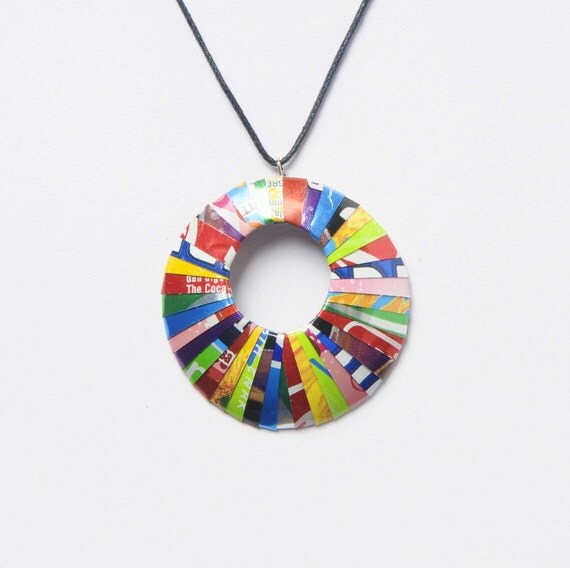 Soda can necklace Upcycled recycled repurposed pendant