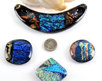 Dichroic Fused Glass Cabochons Cabs Lot | Jewelry Supplies Cabs | Cabachon | Bib Necklace Cab | Arts Crafts Jewelry Making FREE SHIPPING