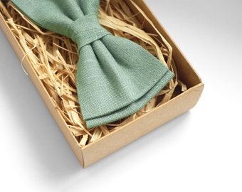 Sage green bow tie, linen bow tie, pocket square, mens bow tie, pre-ties bow tie, bow ties for men, bow tie men, Meadow bow tie
