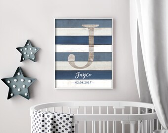 Custom Name Sign For Nursery, Boy Nursery Wall Art, Rustic Nursery Decor, Initial Wall Art Print, Playroom Art, Personalized DIGITAL PRINT