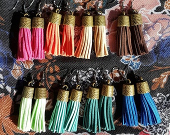 Handmade tassle earrings, fringe earrings, suede fringe, dangle earrings, summer accessories, spring accessories