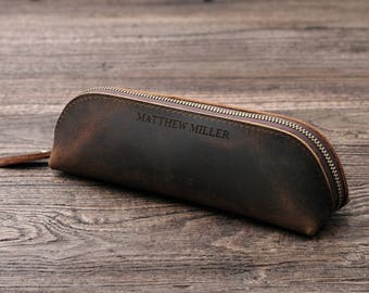 Distressed Leather Mens Pen Case Personalized, Custom Pencil Case, Personalized Pen Holder, Monogram Pencil Case Pouch
