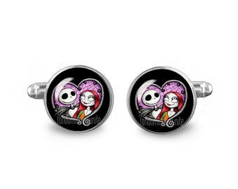 Jack Skellington Sally Cuff Links 16mm Cufflinks Gift for Men Groomsmen Novelty Cuff links Fandom Jewelry