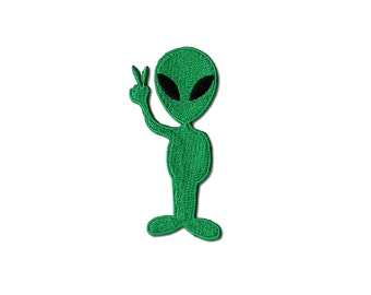 Alien Patch - Green Alien Embroidered Iron on Patch, Alien Iron on Applique