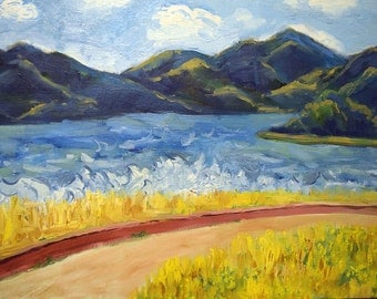 Seascape oil painting on cardboard, Paysage painting