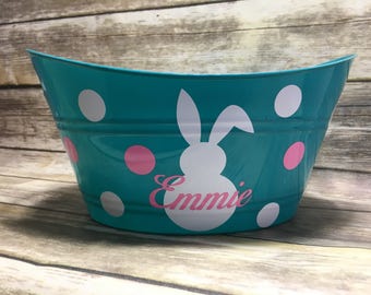 Personalized Easter Basket, Bunny Tub, Plastic Easter Basket, Oval Tub, Personalized Bucket, Easter Egg Basket, Baby Gift Basket