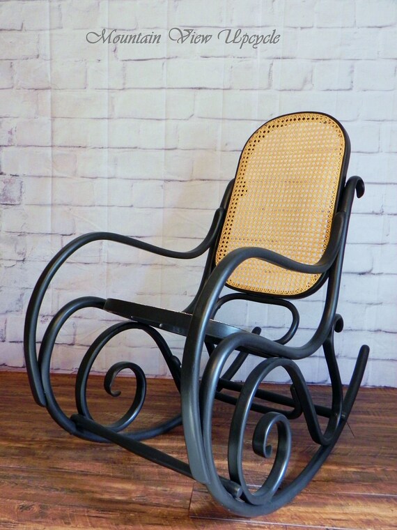 MAN CAVE CHAIR Mid Century Rocker Black Bent Wood Rocking