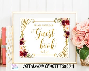 Guest Book Sign, Guestbook Sign, Typography Guestbook Sign, Calligraphy Guest Book Sign, Printable Sign, Wedding Sign, Floral boho sign, #LC