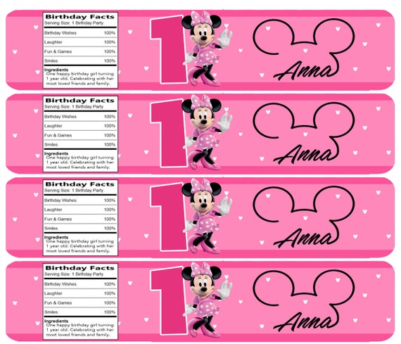 personalized minnie mouse water bottle labels