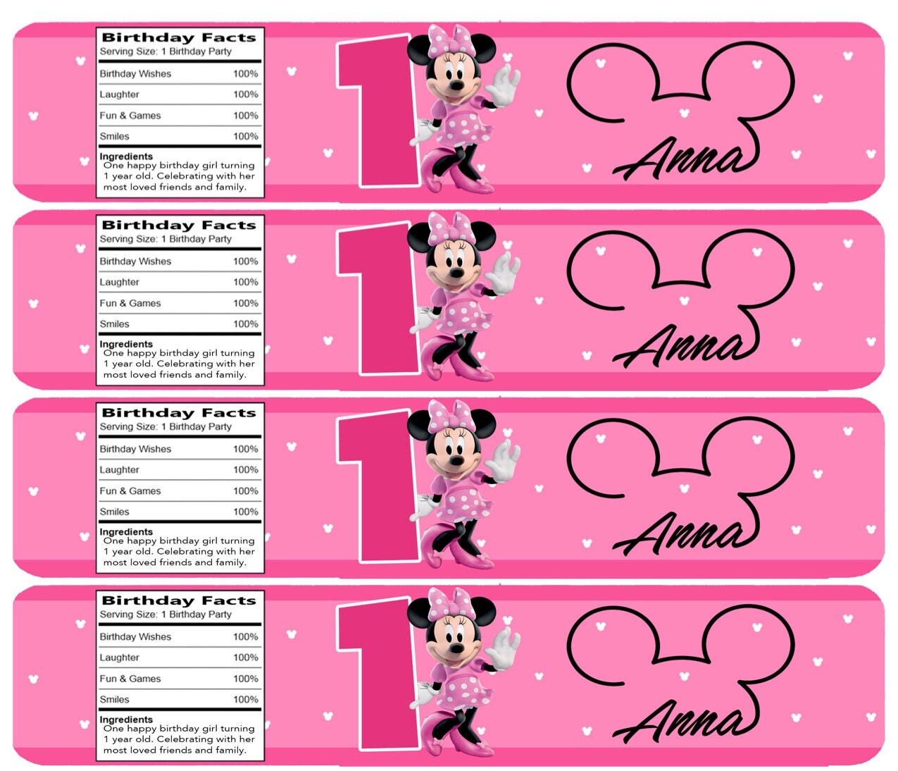 How to make minnie mouse water bottle labels