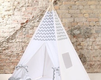 Top seller- white gray chevron childrens teepee, playtent, tipi, zelt, wigwam, kids teepee, tent, play teepee, tipi enfant