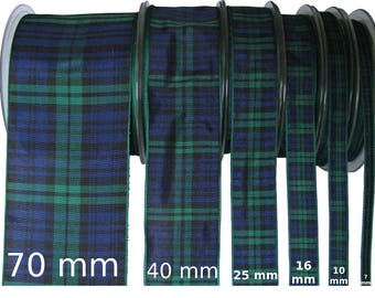 Black Watch Tartan Ribbon - CUT LENGTHS. 7, 10, 16, 25, 40 & 70mm Widths.... (25m Reels also available - pls. see REELS listing)