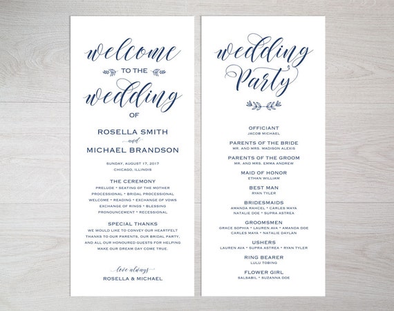 Navy Blue Wedding Program Template Wedding Ceremony Program