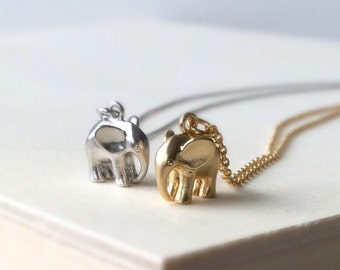 Matte Silver Elephant Charm Necklace, Matte gold elephant charm necklace, elephant pendant, elephant necklace, gift ideas for Mom