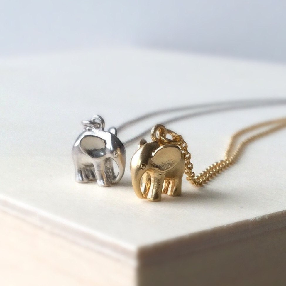 Matte Silver Elephant Charm Necklace, Matte gold elephant charm necklace, elephant pendant, elephant necklace, gift ideas for Mom