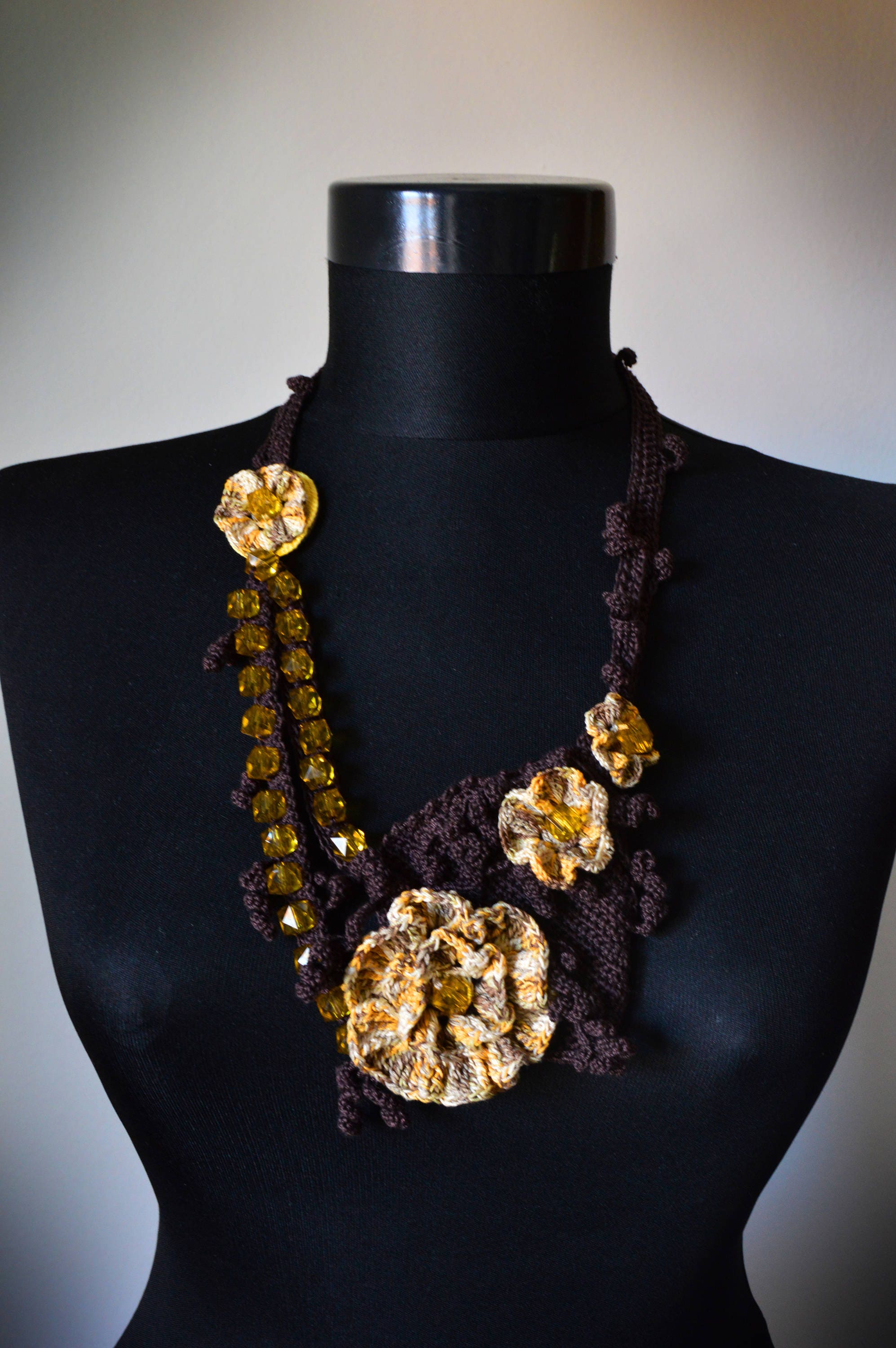 Knit necklaceKnit jewelryBrown necklaceElegant