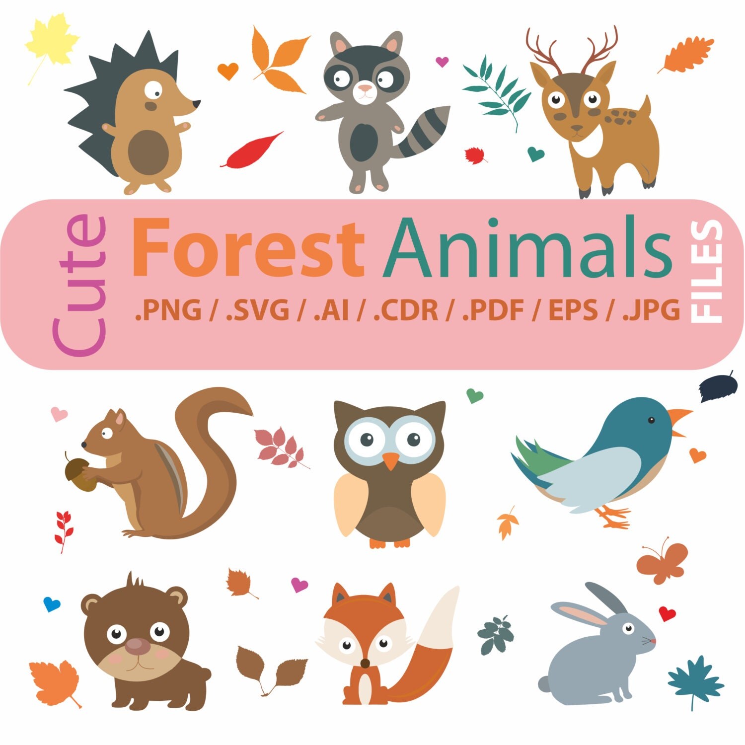 Cute Forest Animals clipart, Woodland wild, vector files ...