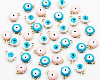 Evil Eye Charm Gold Plated Set 6 pcs (13 mm x 10 mm) Sky Blue/White/Pink