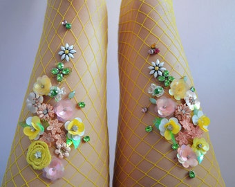 Lemon Blossom Fishnet Tights