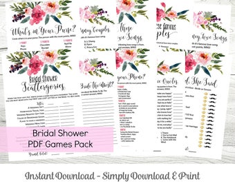 Bridal Shower Games MEGA Pack, Instant Downloadable Set of 10 Games, Floral Theme, WLP214