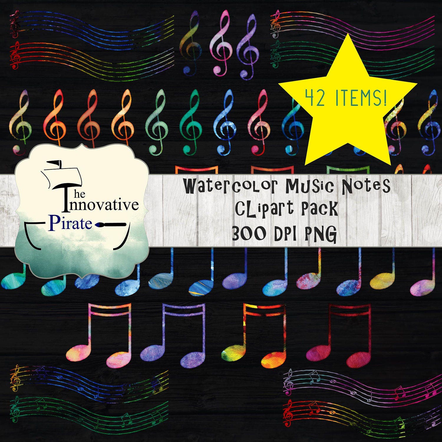 Rainbow Watercolor Music Notes Clipart Pack watercolor music