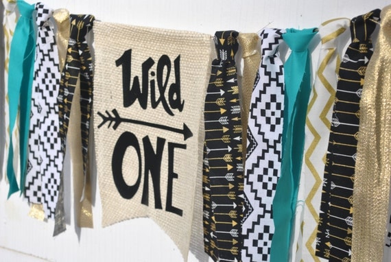 WILD ONE BIRTHDAY, tribal birthday banner, first birthday highchair banner