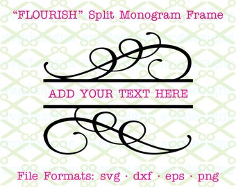 Flourish Split Monogram SVG, Dxf, Eps, Png; Split Monogram Frame Svg, Split Flourish Monogram Frame for Cricut & Silhouette, Svg Cut FIles