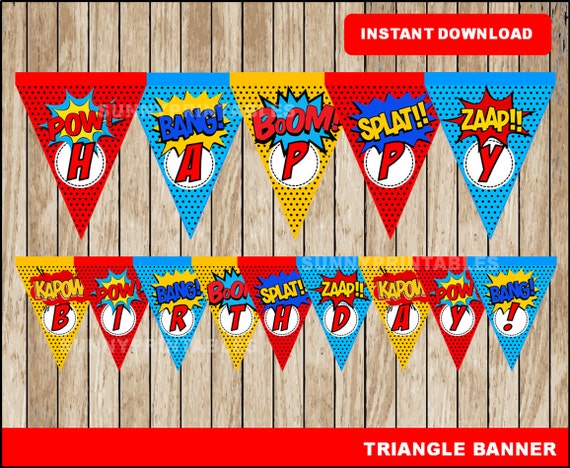 Superhero triangle banner printable Super Hero banner