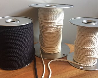 200 ft. 61 m Macramé Cord White Black 3 Strand Rope 1/8" 3/16" 1/4" 3 mm 5 mm 6 mm DIY Macrame Supplies Tools 100% Cotton Natural