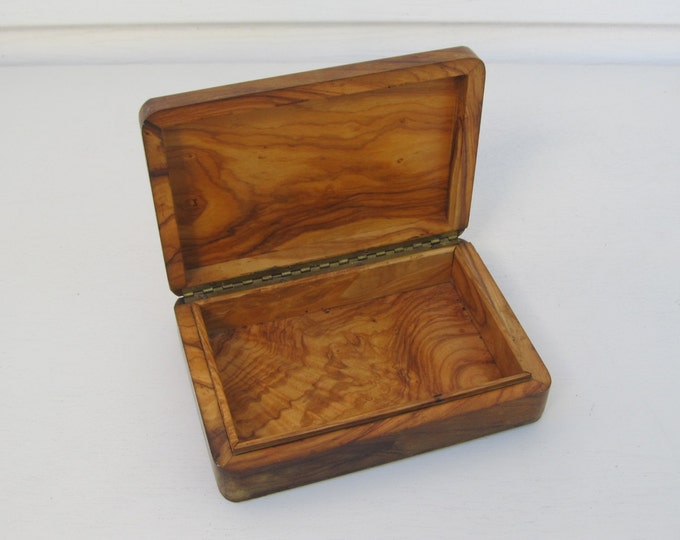 Vintage wooden box, olive wooden card case, business card case, desk tidy, jewelry box, trinket box, stowage, cigarette box