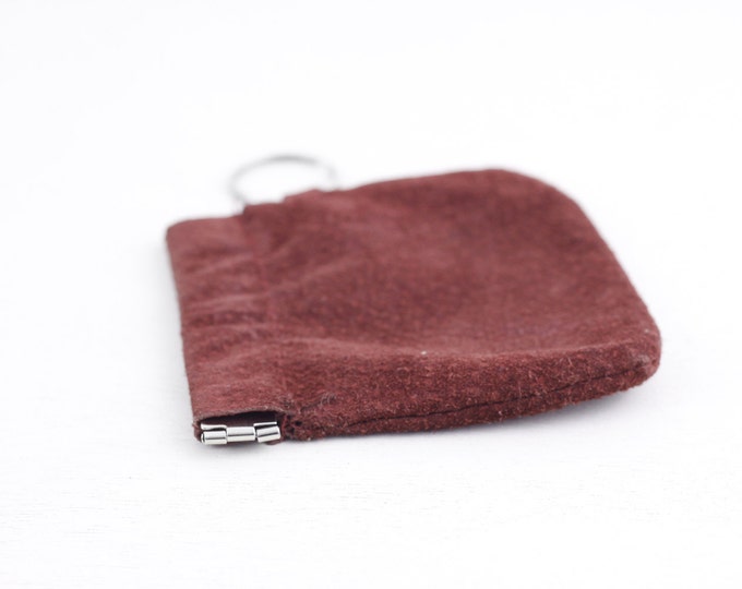 Red suede coin wallet, side push key wallet, keyring keychain coin purse, TTC subway token pouch, change wallet, car keys pouch