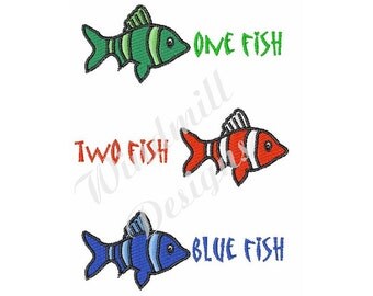 One Two Blue Fish - machine embroidery design
