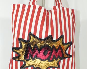 Tote MOM - Mother's Day Gift -Red & White