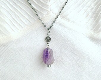 Raw Amethyst Necklace - Raw Gemstone Necklace - Raw Quartz necklace - raw crystal necklace - boho jewelry - silver boho necklace