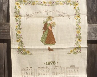 Vintage calendar tea towel, 1978, Holly Hobbie