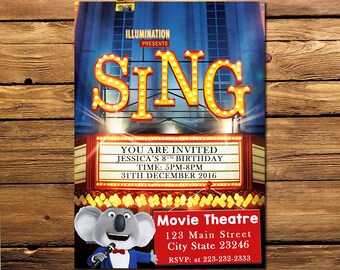 Sing Movie Invitation, Sing Invitation, Sing Movie Party, Sing Invite, Sing Party Invitation