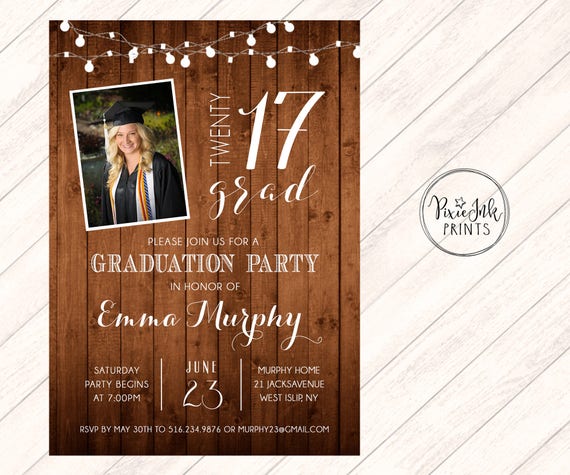 Rustic Graduation Party Invitation Wood Graduation