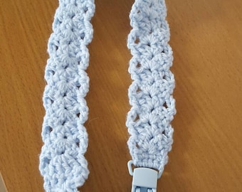 Adult baby crochet pacifier clip. blue. ABDL.