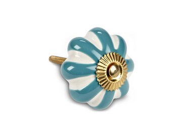 Turquoise Stripe Drawer Knob, Vintage-Style Drawer Pull, Decorative Ceramic Knob, Farmhouse Decor